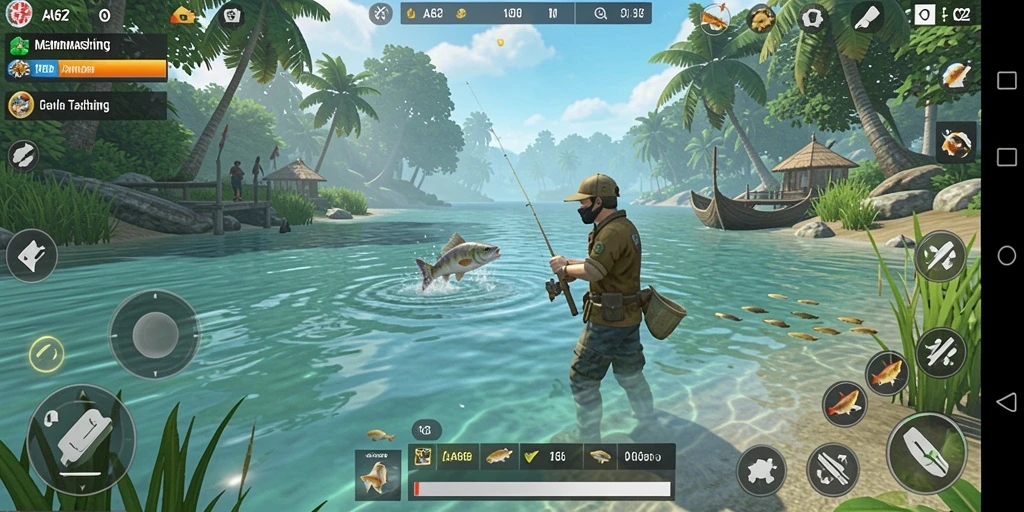 Gameplay AA62 yang menarik saat menangkap ikan di danau yang indah.