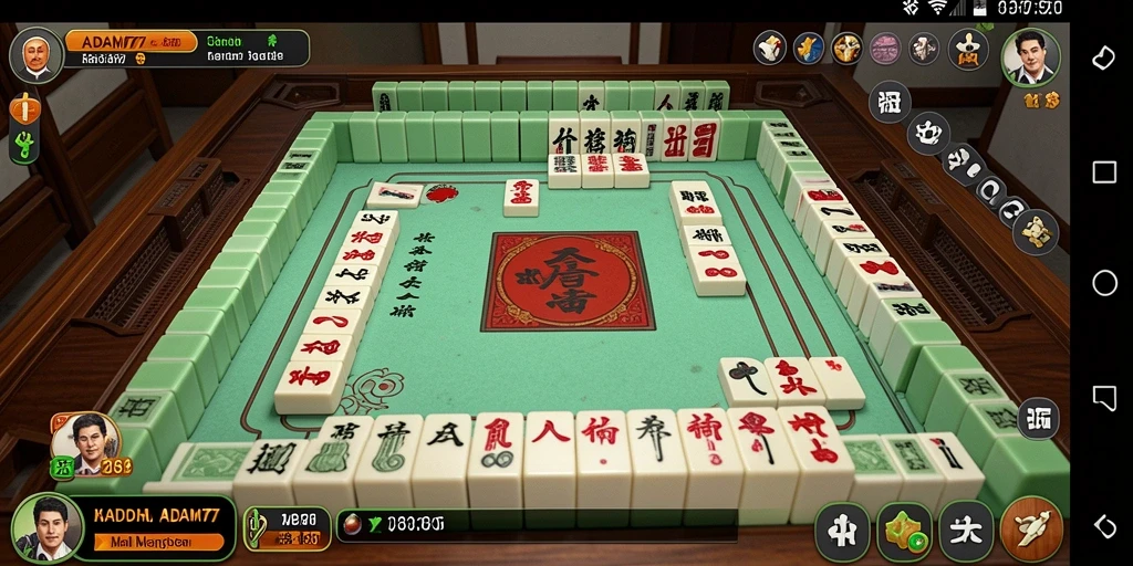 Tampilan gameplay ADAM77 yang menampilkan ubin Mahjong yang colorful.