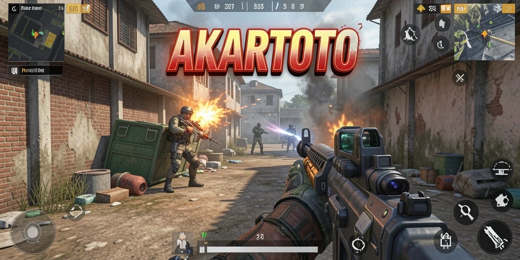 Gameplay mendebarkan dalam AKARTOTO dengan aksi tembak-menembak yang intens.