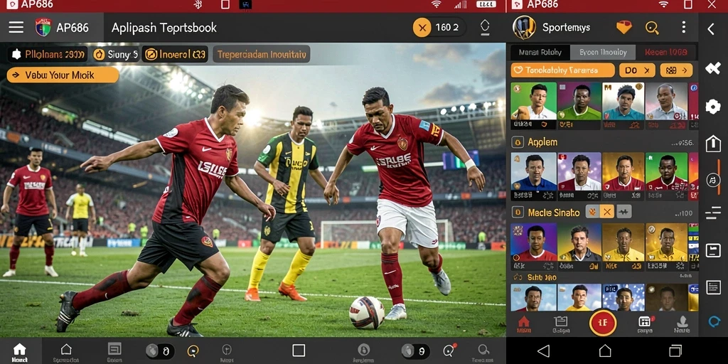 Tampilan utama dari gameplay Sportsbook AP686, menunjukkan berbagai jenis taruhan.