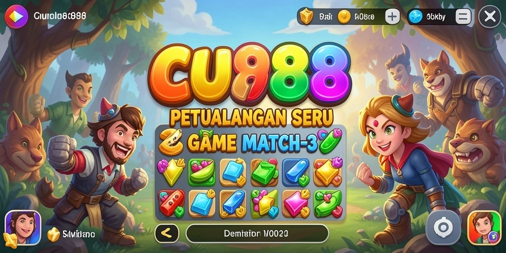 Screenshot CU888 menampilkan gameplay seru dan berwarna-warni di level Match-3.