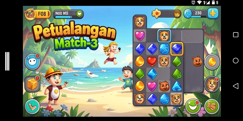 Tangkapan layar gameplay intens dalam F08 Match-3.