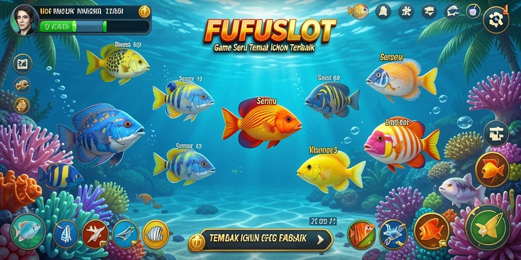 Screenshot FUFUSLOT menampilkan aksi seru menembak ikan.