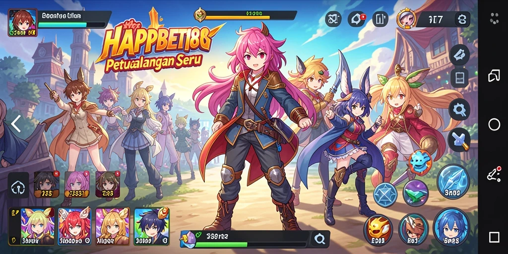 Screenshot utama HAPPYBET188 menampilkan gameplay menarik dengan karakter Anime.