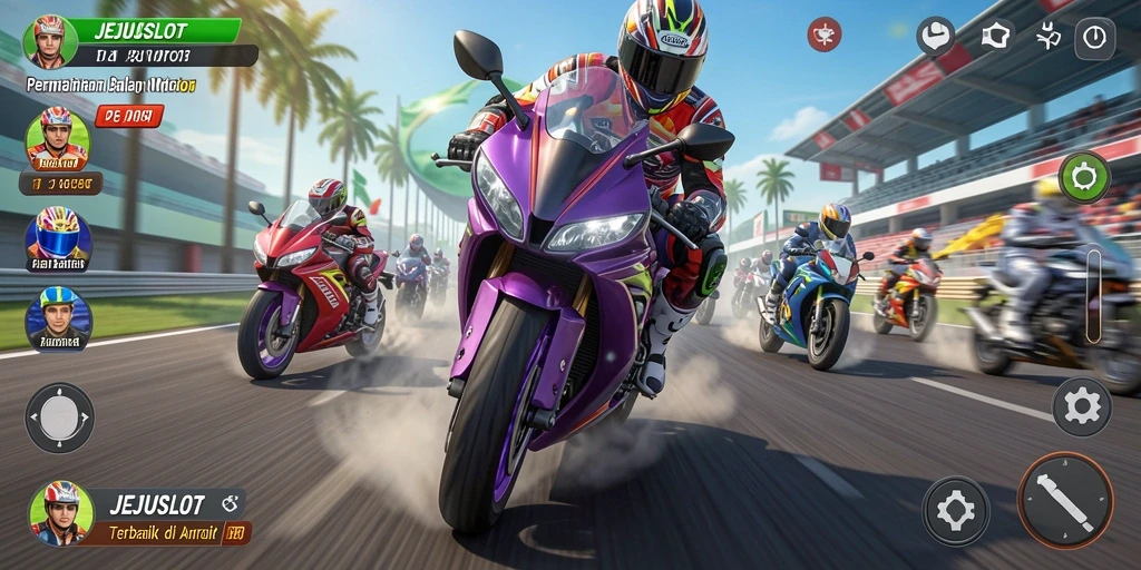 Tampilan gameplay menegangkan balapan motor di JEJUSLOT.