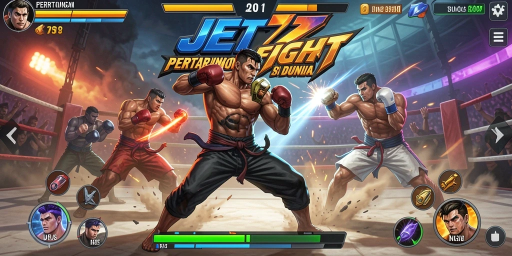 Screenshot gameplay JET77 menampilkan pertarungan yang intens.