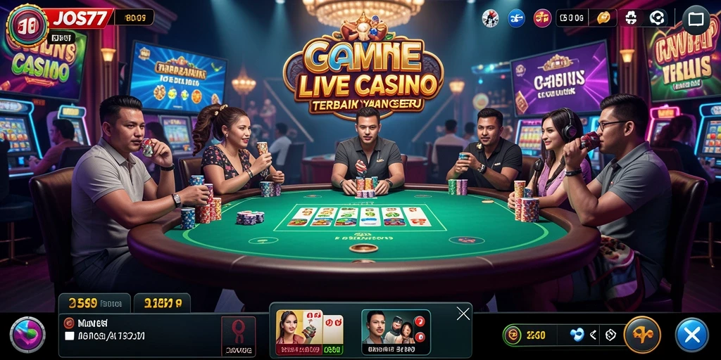 Screenshot gameplay Live Casino JOS77 menampilkan suasana kasino yang mewah.