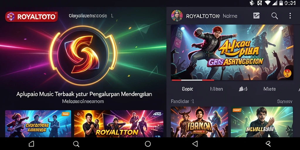 Screenshot gameplay utama ROYALTOTO menampilkan berbagai lagu dan fitur.