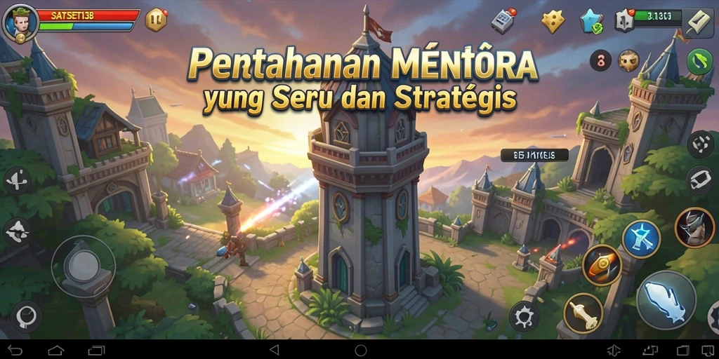 Tampilan gameplay menara pertahanan yang menarik dan strategis.