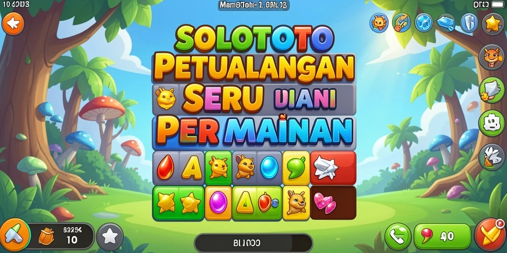 Tangkapan layar gameplay SOLOTOTO menunjukkan level Match-3 yang penuh warna.