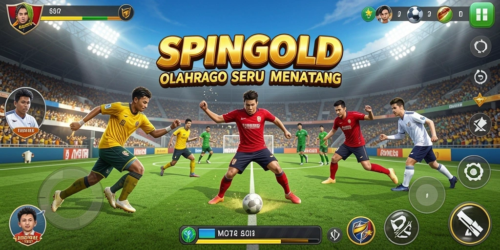 Tangkapan layar gameplay SPINGOLD menunjukkan aksi olahraga yang mendebarkan.