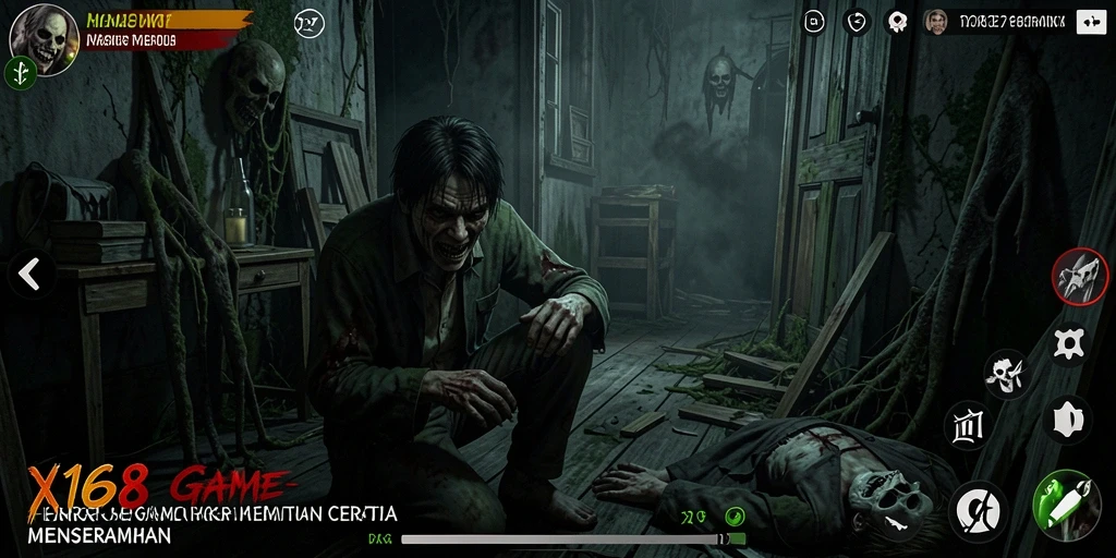 Screenshot gameplay seram dari X168 yang menggugah adrenalin.